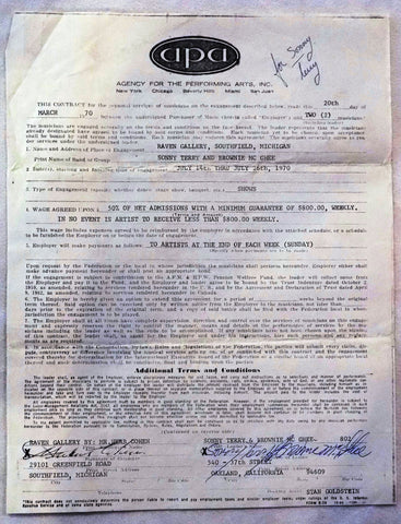 Original Signed APA Contract - The Raven Gallery March 1970