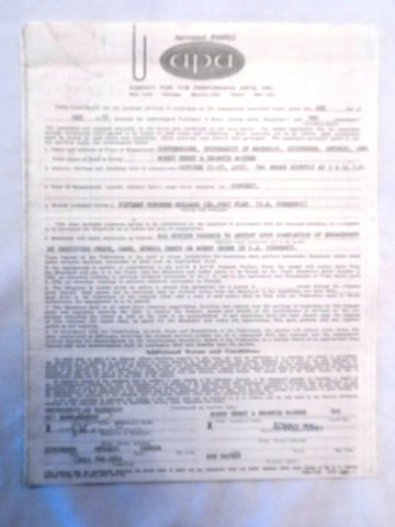 Original Signed APA Contract - University of Waterloo - Toronto, ON - 1972