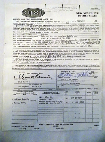 Original Signed APA Contract - Ash Grove 1970
